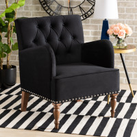 Baxton Studio RAC516-AC-Black VelvetWalnut-CC Baxton Studio Eri Contemporary Glam and Luxe Black Velvet Upholstered and Walnut Brown Finished Wood Armchair